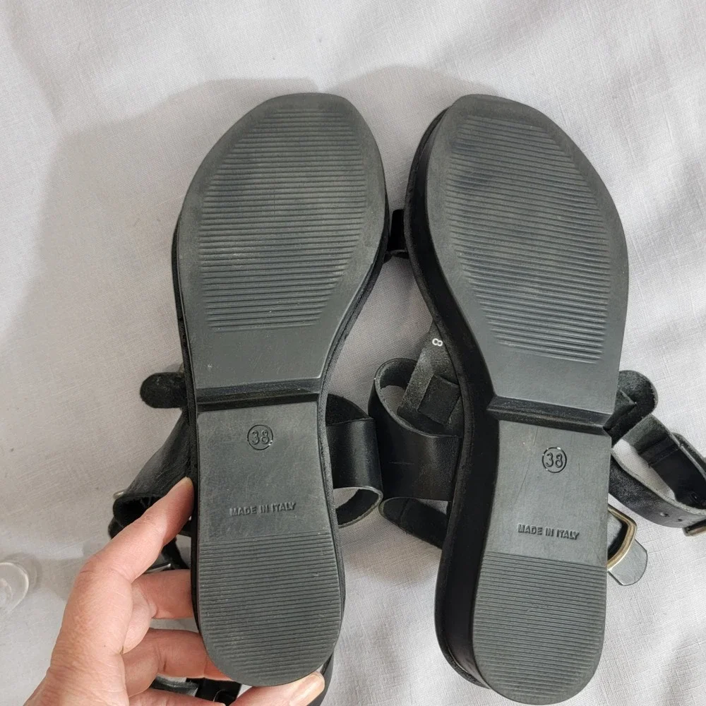 VTG 90s‎ Steve Madden Magnus Black Leather Gladiator Sandals Made in Italy sz 8